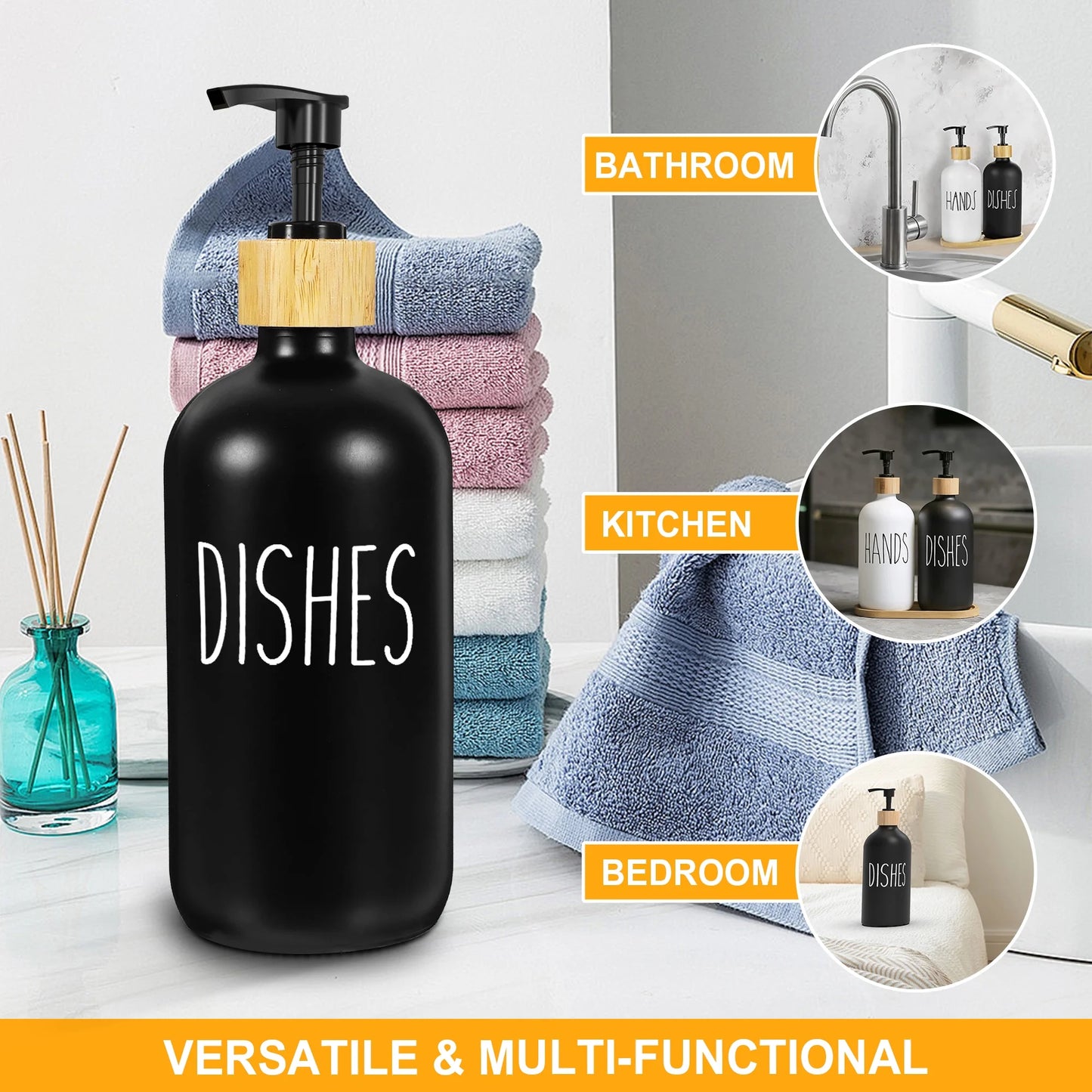Glass Soap Dispenser Set, Contains Hand Soap and Dish Soap Dispenser(Black & White)