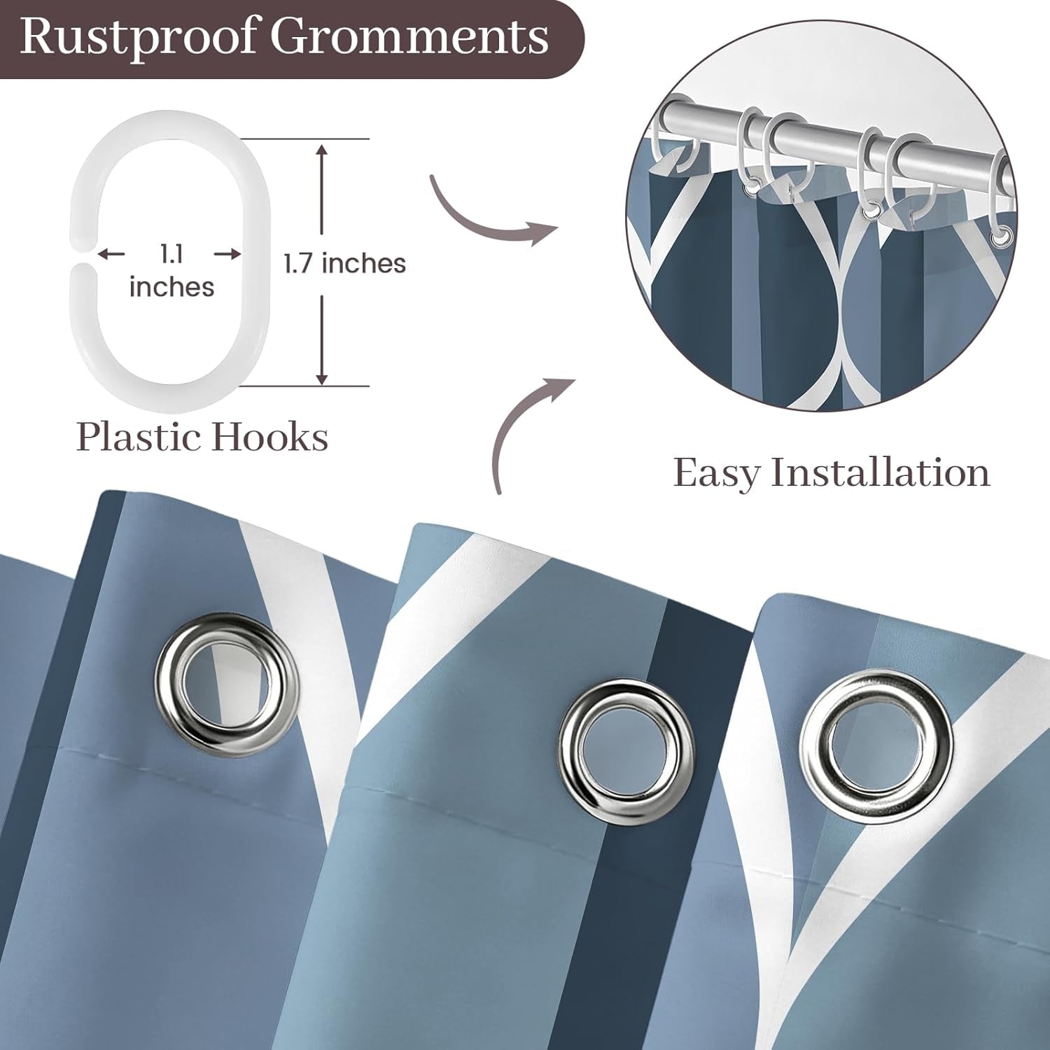 Geometric Shower Curtain for Bathroom, Aegean Blue, 54X72 Inch | with Hooks, Premium Polyester, Quick Dry, Water Repellent, Machine Washable, Rustproof Grommets, Modern Minimalist