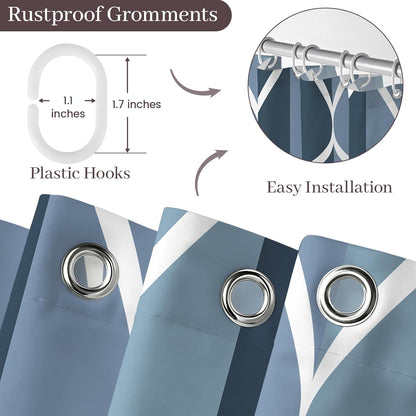Geometric Shower Curtain for Bathroom, Aegean Blue, 54X72 Inch | with Hooks, Premium Polyester, Quick Dry, Water Repellent, Machine Washable, Rustproof Grommets, Modern Minimalist