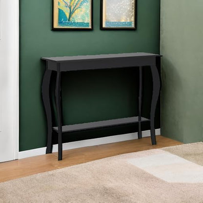 39" Narrow Entryway Table with Storage Shelf, Black | Console Table with Curved Legs, Chic Accent Sofa Table with Shelves for Entryway, Living Room, Hallway