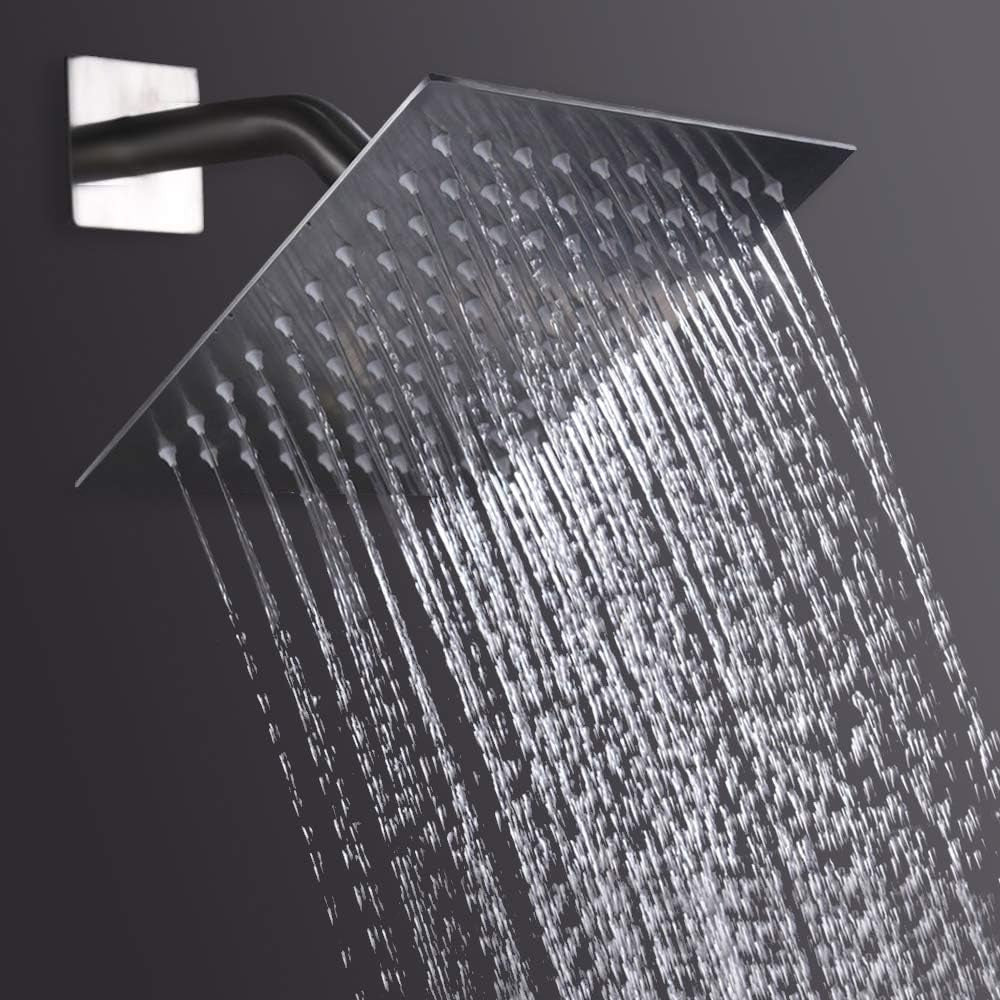 Rain Shower Head, High Flow Stainless Steel Square Rainfall Shower, High Pressure Design, Awesome Shower Experience Even at Low Water Flow (8 Inch, Chrome Finish)
