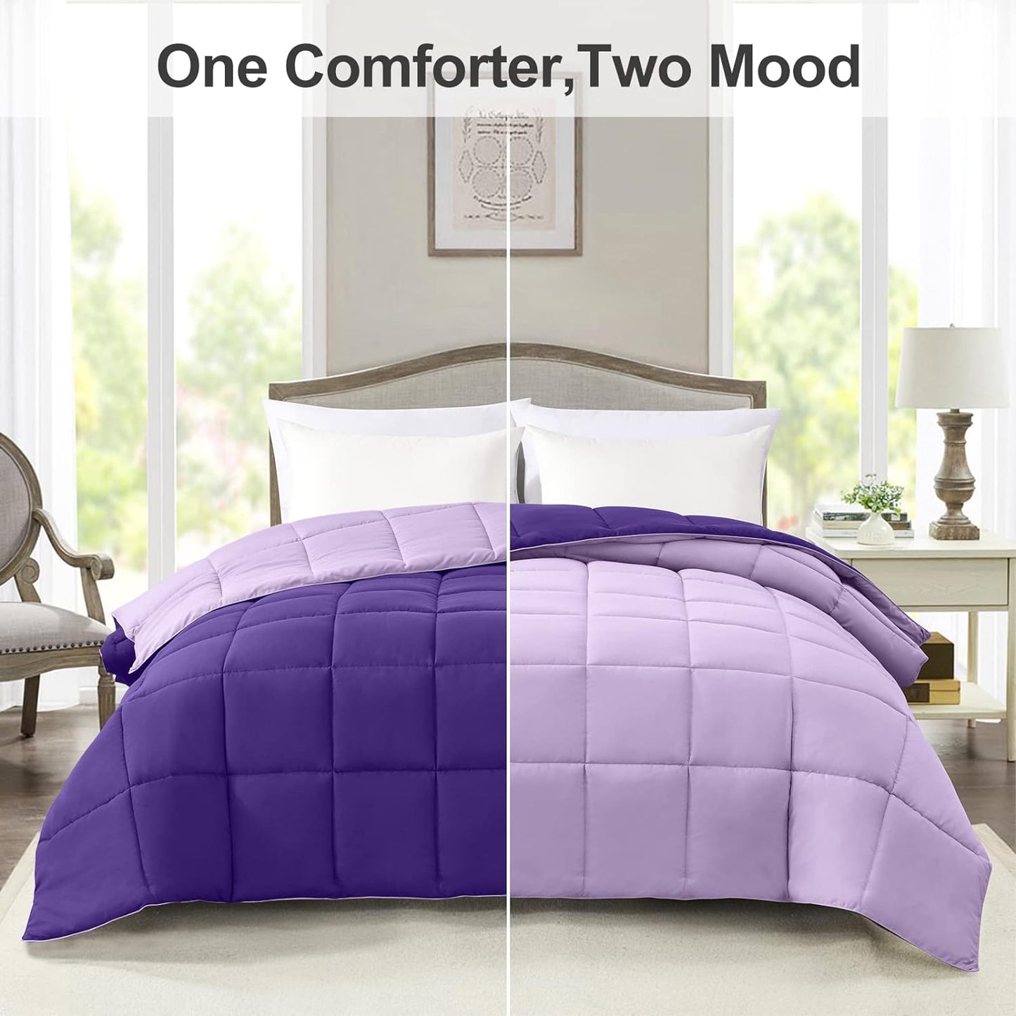 Twin/Twin XL Comforter - Bed Duvet Insert Lightweight | Clump-Free Washable, All Season Soft down Alternative Bedding Blanket Quilted, Reversible Purple/Lavender College Dorm