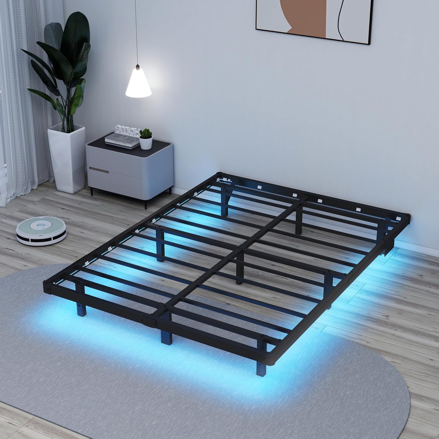 Floating Bed Frame Full LED Metal Platform Bed Frames 8 Inch Modern Bed with Charging Station,Heavy Duty Mattress Holder No Box Spring Needed,Stable & Anti-Noisy(8 Inch, Full)