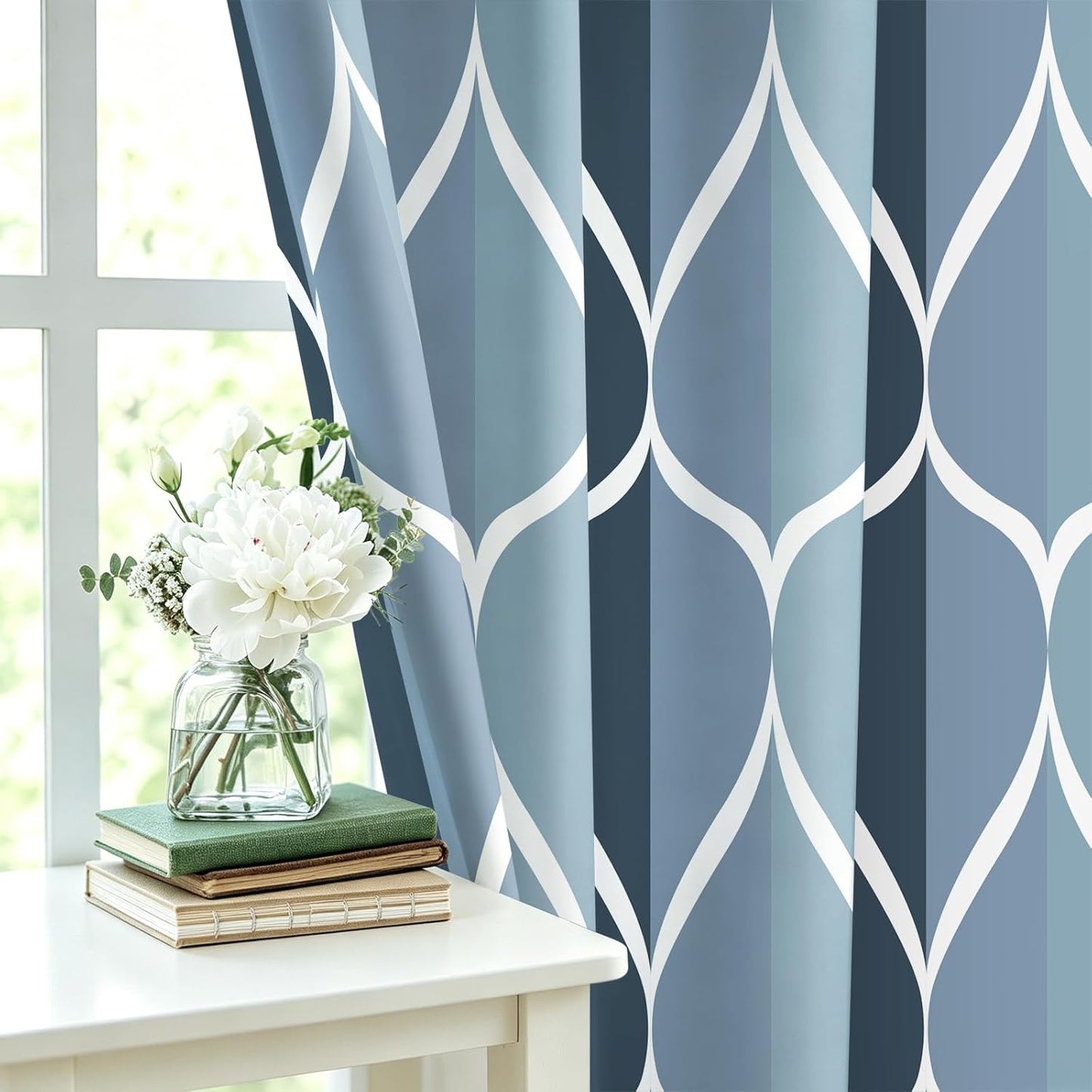 Geometric Shower Curtain for Bathroom, Aegean Blue, 54X72 Inch | with Hooks, Premium Polyester, Quick Dry, Water Repellent, Machine Washable, Rustproof Grommets, Modern Minimalist