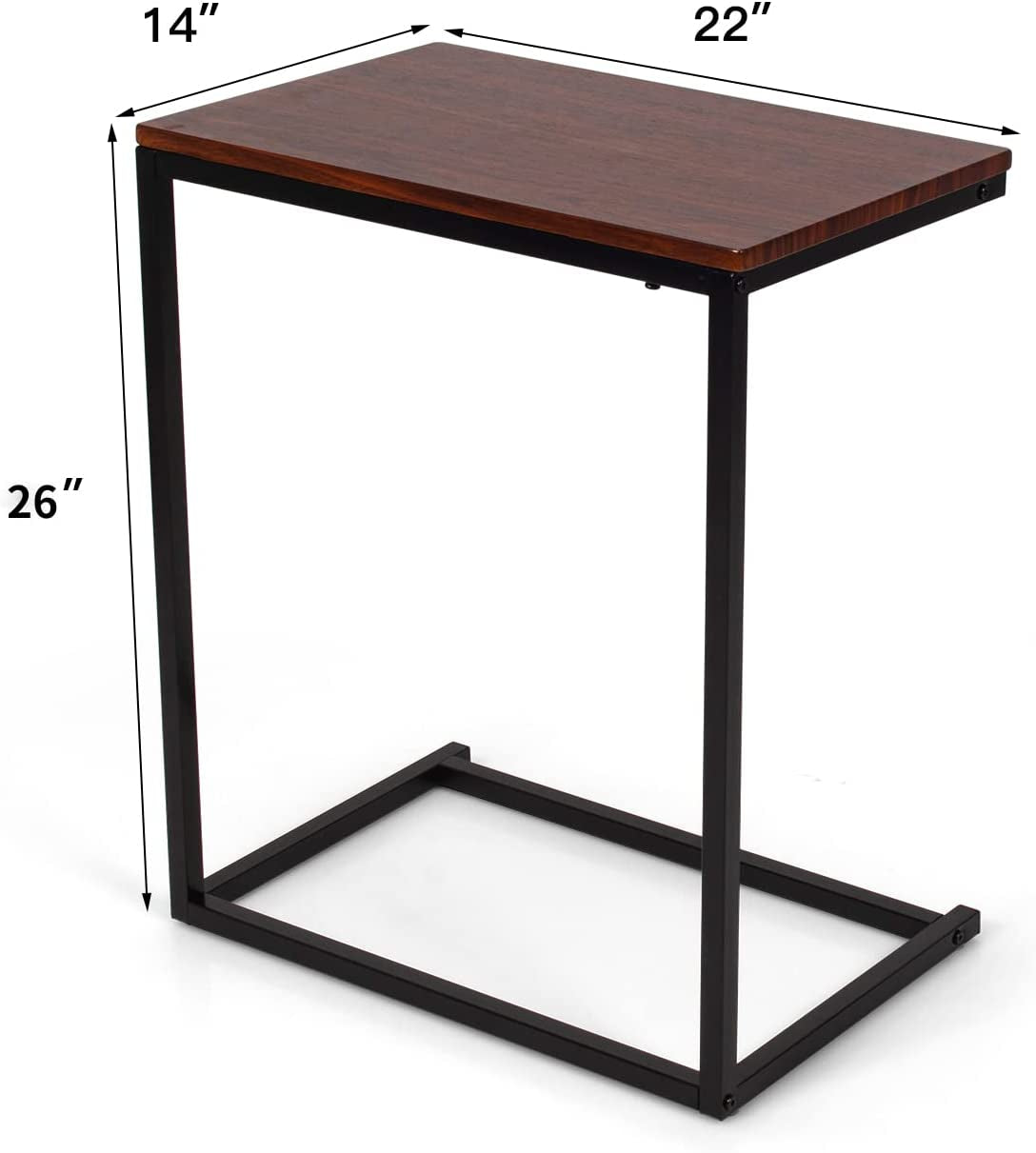 C Shaped End Table, Couch Sofa Side TV Tray for Coffee Snack Laptop, Vintage Bedside Table for Living Room, Bedroom