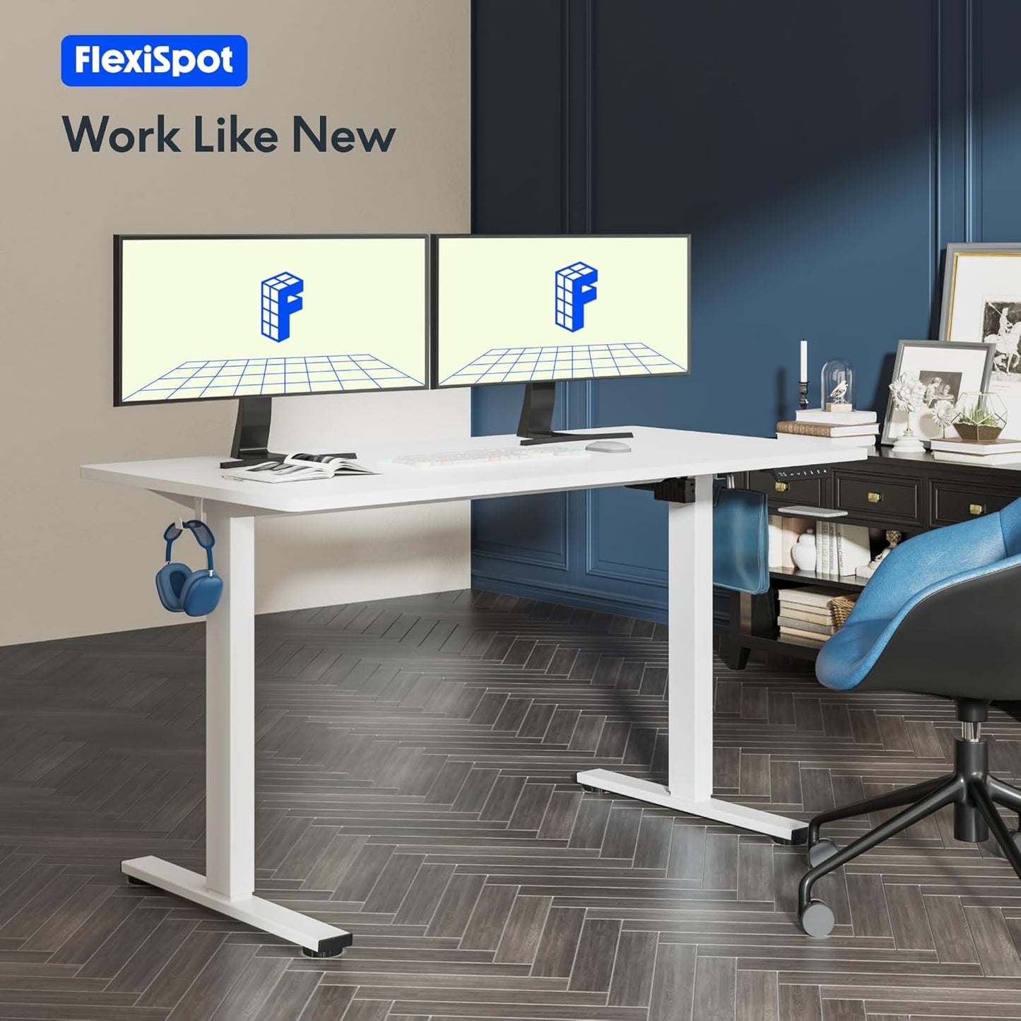 FLEXISPOT 48"X24" Electric Standing Desk, White | One-Piece Desktop, 1" Thick Top, Height Adjustable, Stable Steel Frame, Home Office & Multi-Monitor Setup