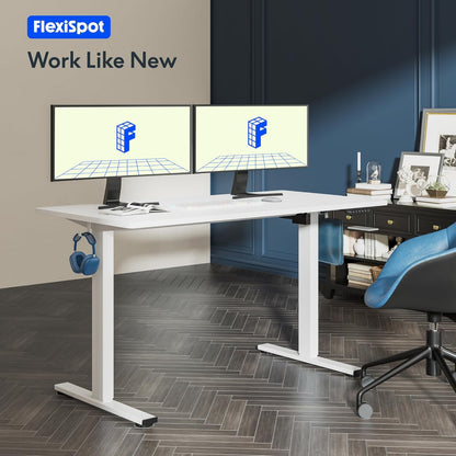 FLEXISPOT 48"X24" Electric Standing Desk, White | One-Piece Desktop, 1" Thick Top, Height Adjustable, Stable Steel Frame, Home Office & Multi-Monitor Setup