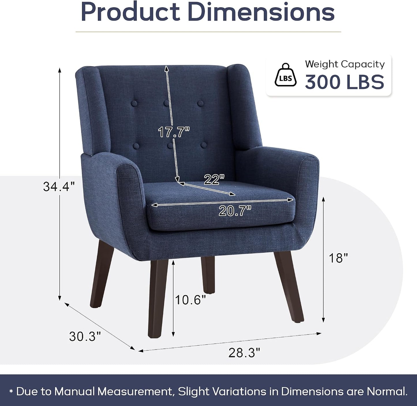 Accent Chair for Living Room,Upholstered Button Linen Armchair Chair | Mid Century Modern Tufted Armchair with Fabric,Comfy Arm Chairs for Club Living Room Reading Bedroom,Waiting Room Dark Blue