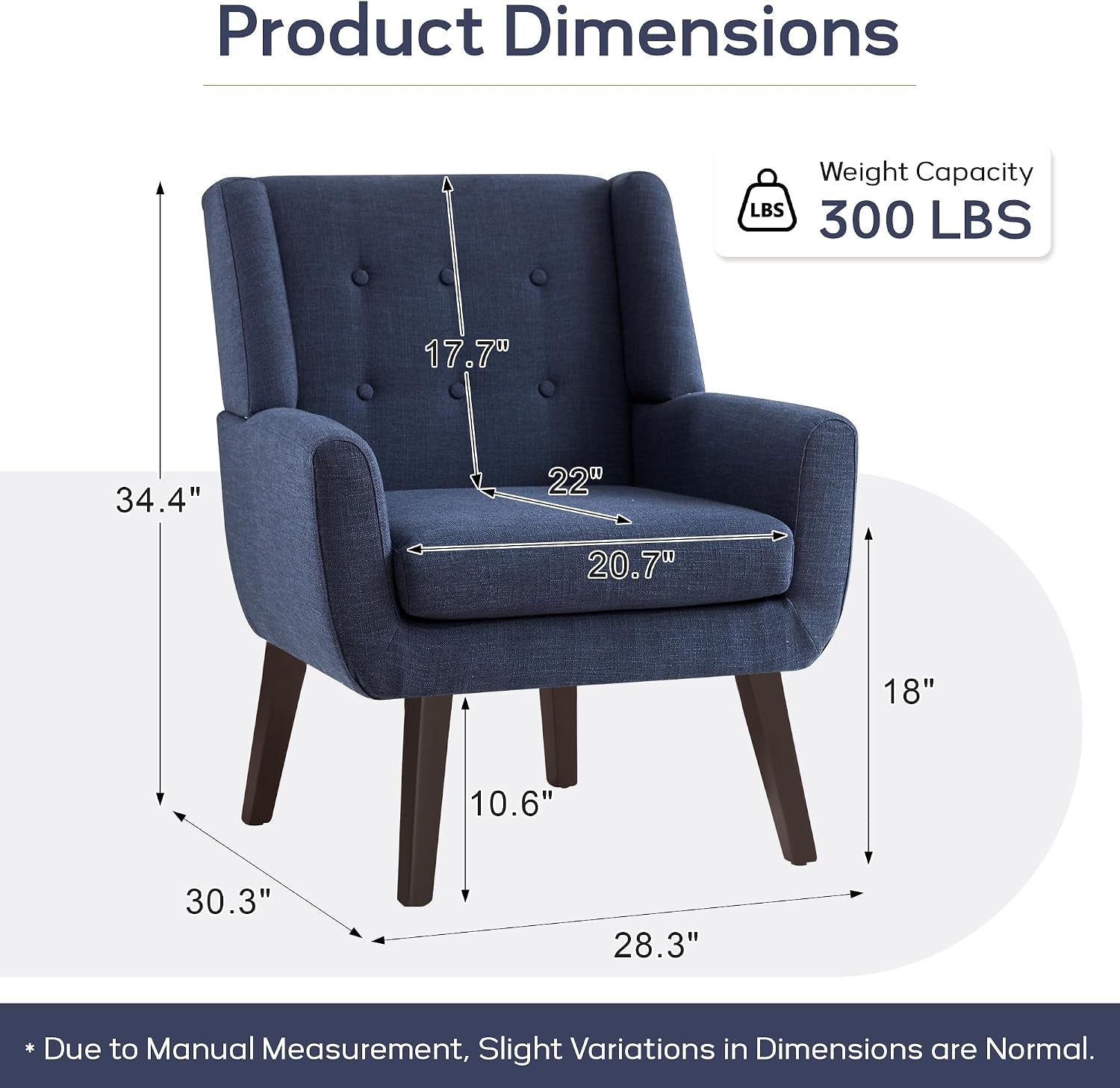 Accent Chair for Living Room,Upholstered Button Linen Armchair Chair | Mid Century Modern Tufted Armchair with Fabric,Comfy Arm Chairs for Club Living Room Reading Bedroom,Waiting Room Dark Blue