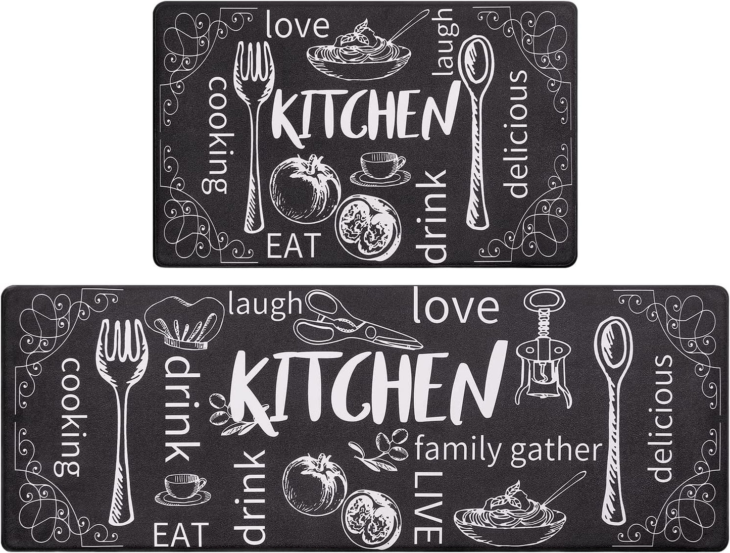 anti Fatigue Kitchen Rugs Set of 2, Cushioned Kitchen Mats for Floor | Non Slip Farmhouse Kitchen Rug and Runner Set, Waterproof Comfort Kitchen Floor Mat Carpet for Sink, Standing Desk, Laundry