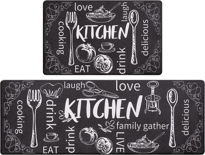 anti Fatigue Kitchen Rugs Set of 2, Cushioned Kitchen Mats for Floor | Non Slip Farmhouse Kitchen Rug and Runner Set, Waterproof Comfort Kitchen Floor Mat Carpet for Sink, Standing Desk, Laundry