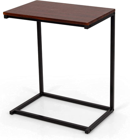 C Shaped End Table, Couch Sofa Side TV Tray for Coffee Snack Laptop, Vintage Bedside Table for Living Room, Bedroom