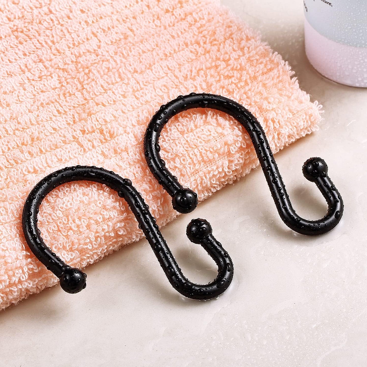 Metal Shower Curtain Hooks, Rust Proof Shower Curtain Rings, Black Shower Curtain Hooks for Bathroom, S Shaped Decorative Shower Hooks Hangers for Shower Curtain Rod,Set of 12