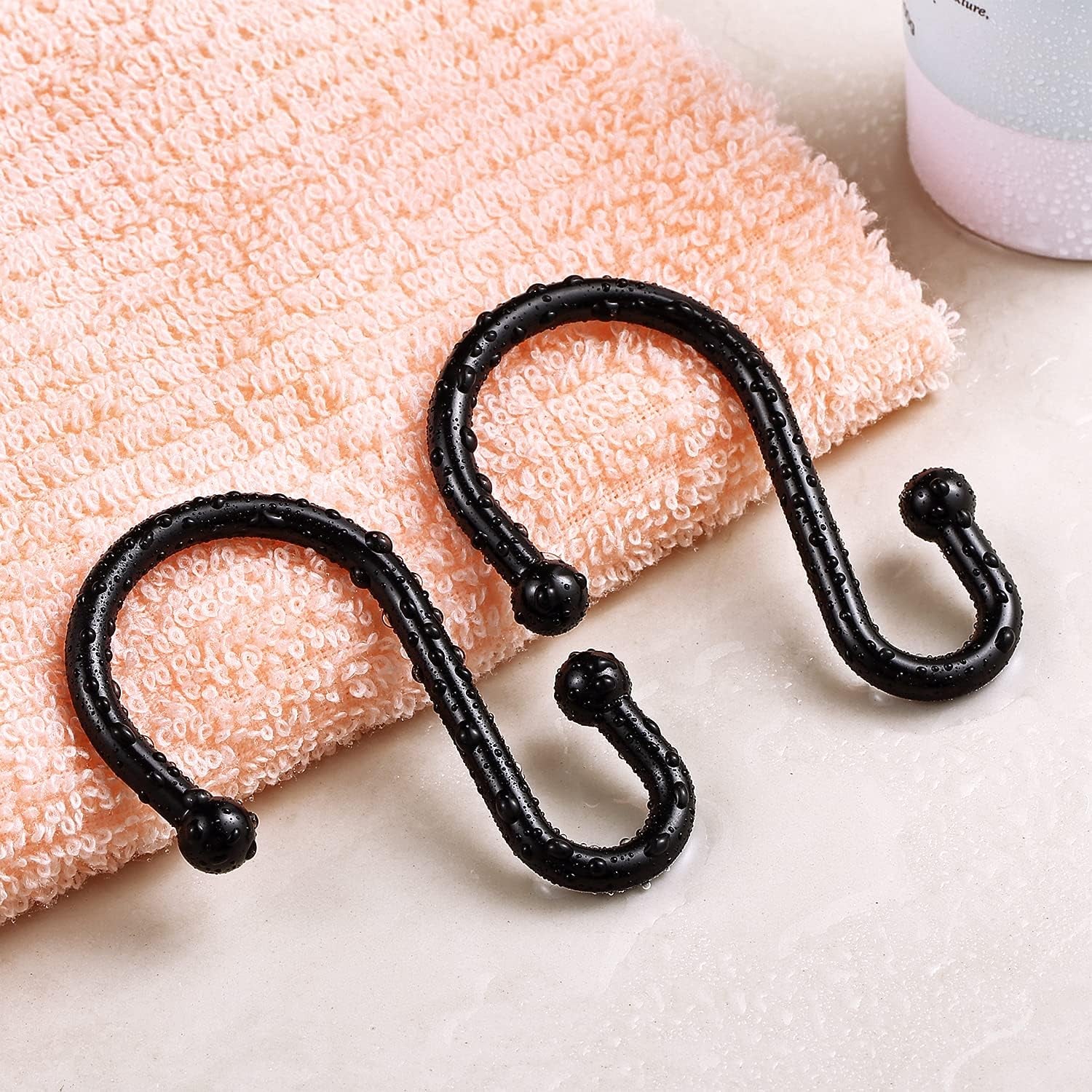 Metal Shower Curtain Hooks, Rust Proof Shower Curtain Rings, Black Shower Curtain Hooks for Bathroom, S Shaped Decorative Shower Hooks Hangers for Shower Curtain Rod,Set of 12