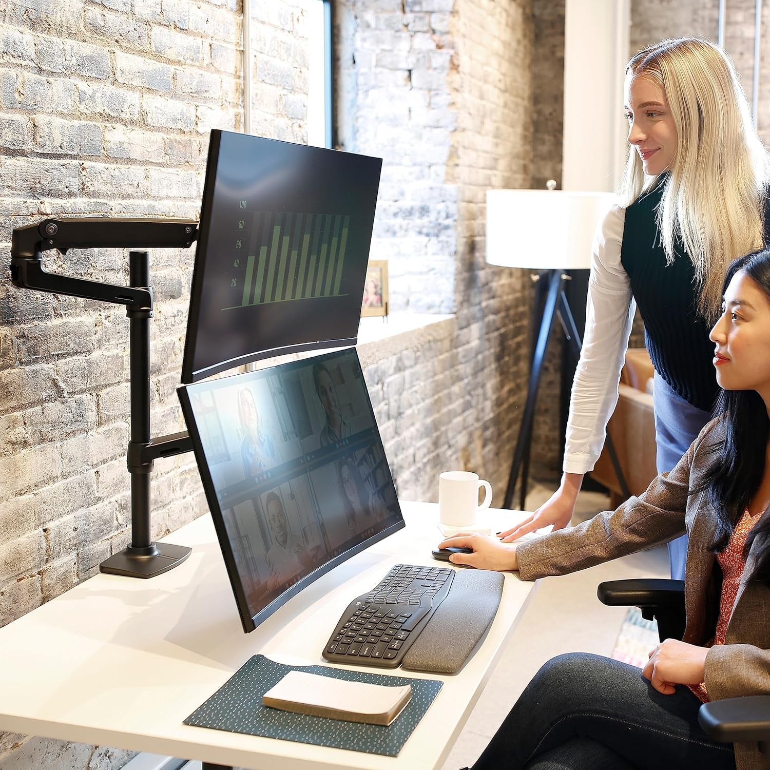 Ergotron – LX Vertical Stacking Dual Monitor Arm, VESA Desk Mount – for 2 Monitors up to 40 Inches, 7 to 22 Lbs Each – Tall Pole, Matte Black