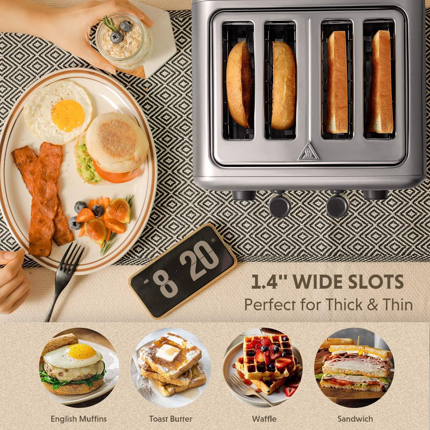 DT640 4-Slice Toaster, Extra Wide Slots, Retro Stainless Steel with High Lift Lever, Bagel and Muffin Function, Removal Crumb Tray, 7-Shade Settings, Stainless Steel