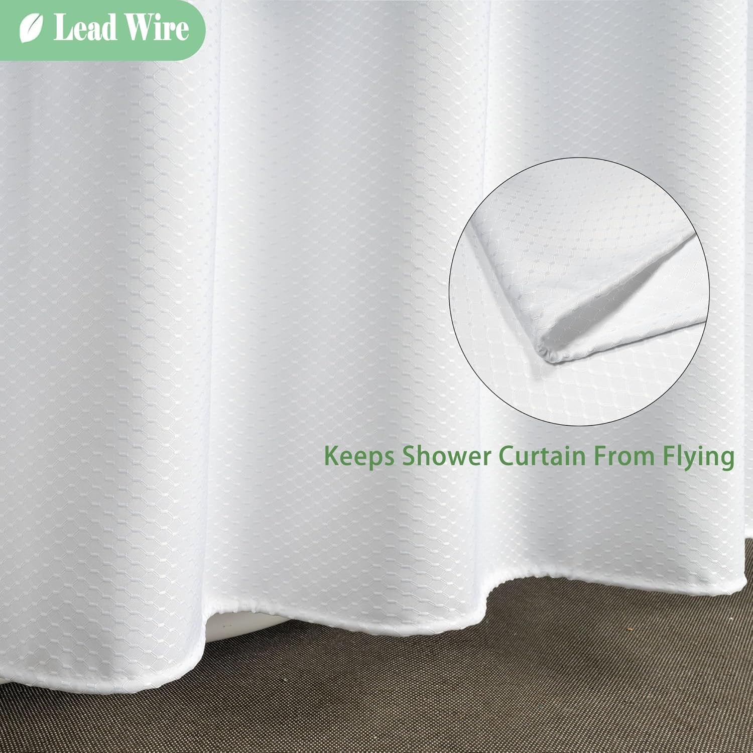 Waffle Weave Fabric Shower Curtain with Mesh Window, Heavy Duty Decorative Bathroom Curtain with White Pique Pattern, Spa-Like Hotel Luxury, Water-Repellent,71X 74 Inches