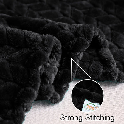 Large Flannel Fleece Throw Blanket, Jacquard Weave Leaves Pattern (50" X 70", Black)