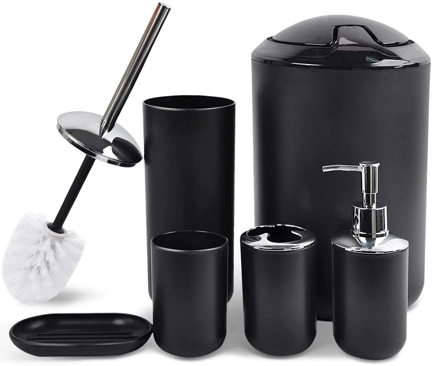 6 Plastic Bathroom Linen & Accessory Set, Black