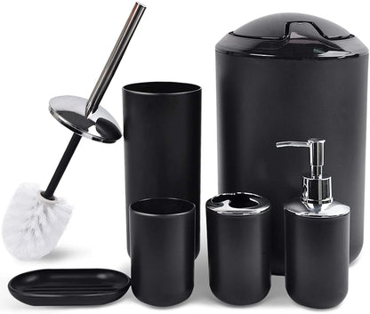 6 Plastic Bathroom Linen & Accessory Set, Black