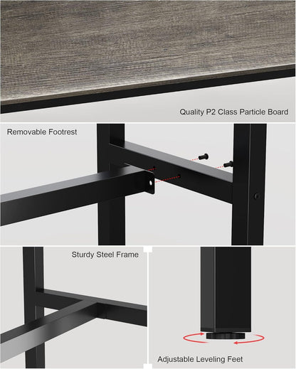 Bar Table, Bar Height Pub Table, High Top Cocktail Table for Kitchen Dining | 47.24" Rectangular Bar High Table for Kitchen Nook, Home Bar, Living Room, Bistro, Pub, Party, Sturdy Metal Frame