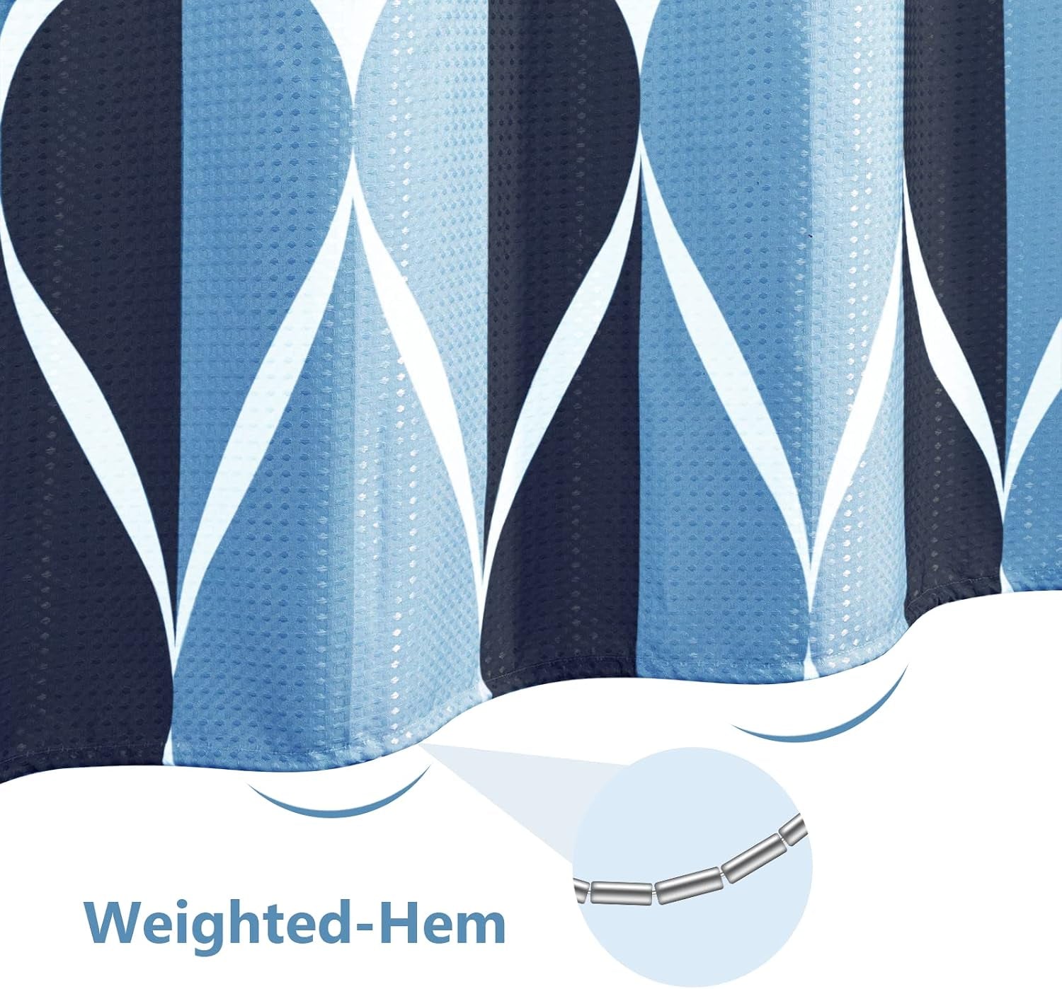 Geometric Shower Curtain with Stainless Steel Hooks - Heavy Duty Fabric Shower Curtains, Water Resistant, Machine Washable, Weighted Hem, 72 X 72 Inches (Blue)