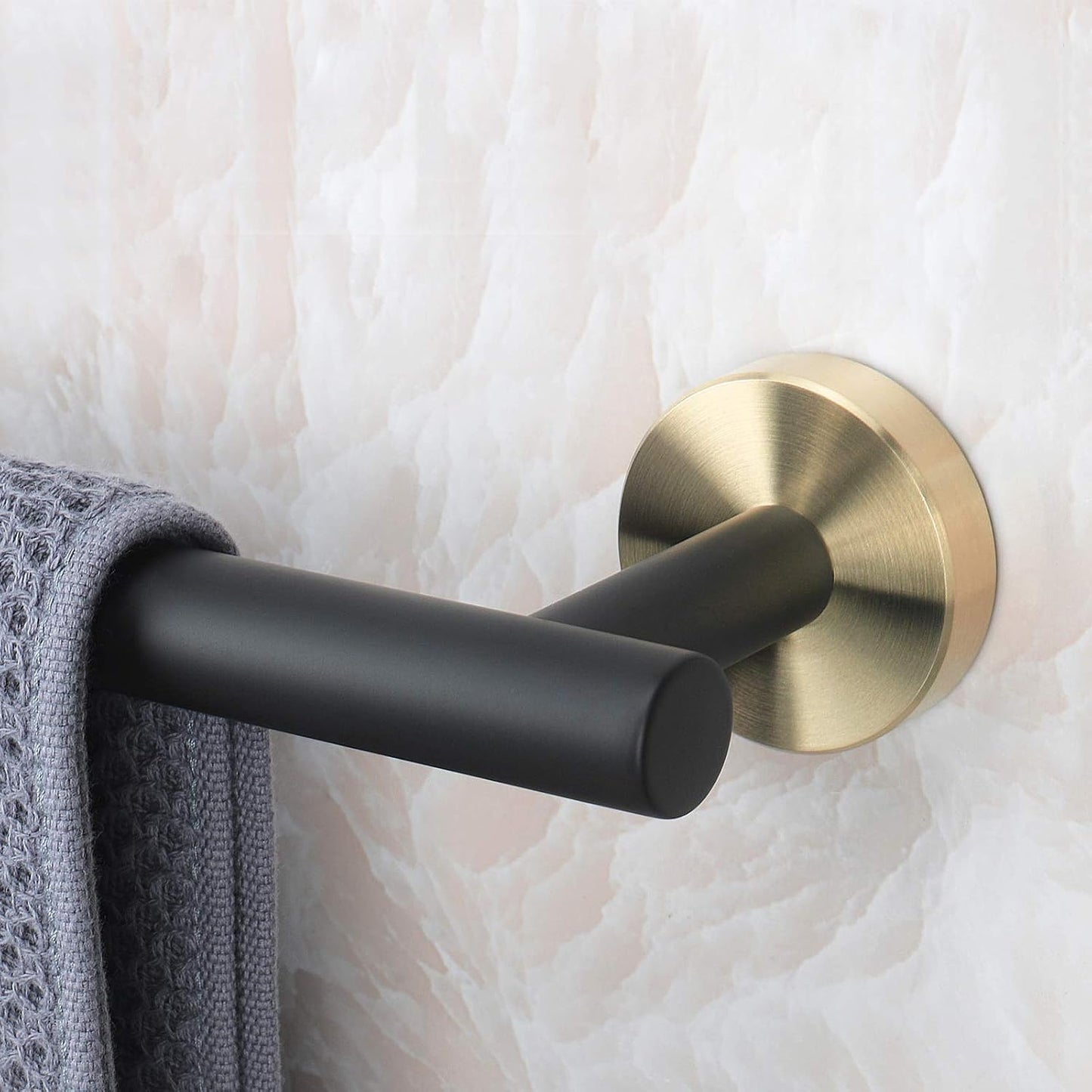 Bath Towel Bar, Thicken Stainless Steel Shower Towel Rack Holder Wall Mounted for Bathroom, 33-Lnch Overall Length-30-Lnch Usable Hanging Space (1 Pack, Matte Black & Gold)