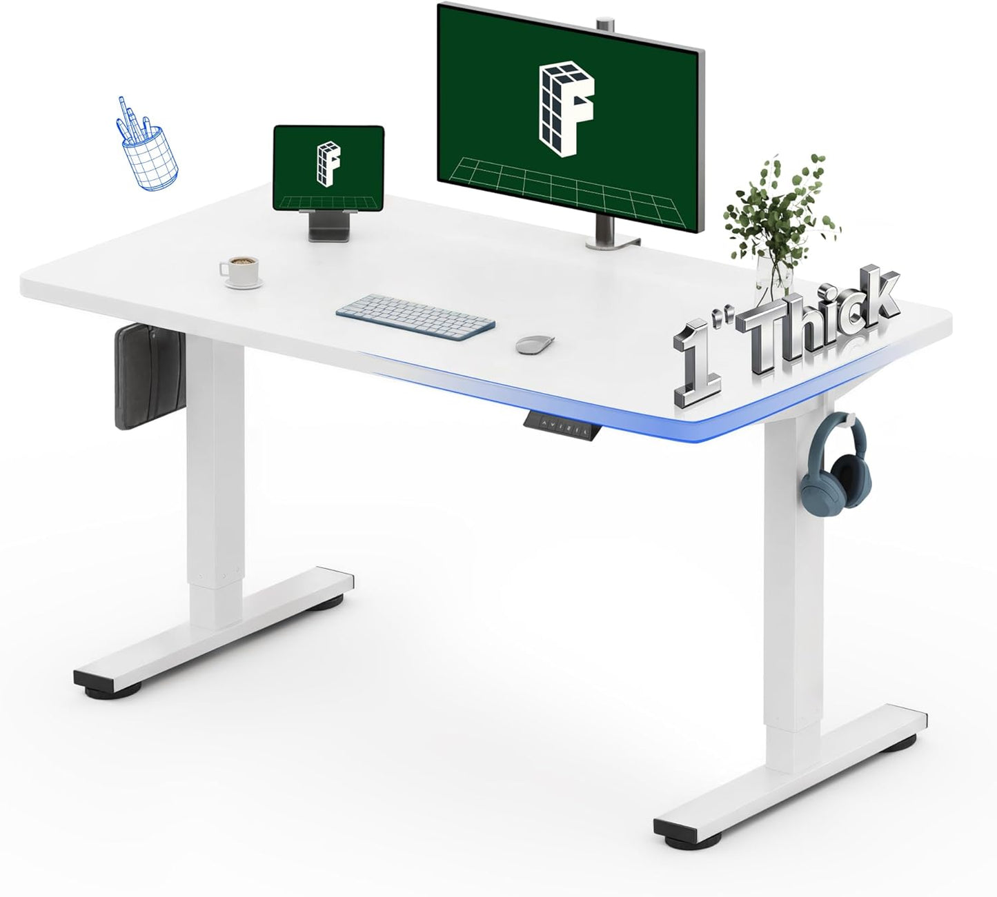 FLEXISPOT 48"X24" Electric Standing Desk, White | One-Piece Desktop, 1" Thick Top, Height Adjustable, Stable Steel Frame, Home Office & Multi-Monitor Setup