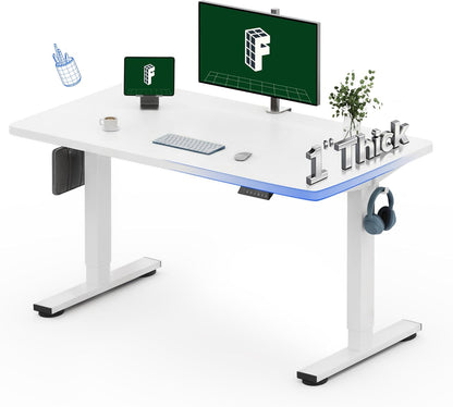 FLEXISPOT 48"X24" Electric Standing Desk, White | One-Piece Desktop, 1" Thick Top, Height Adjustable, Stable Steel Frame, Home Office & Multi-Monitor Setup
