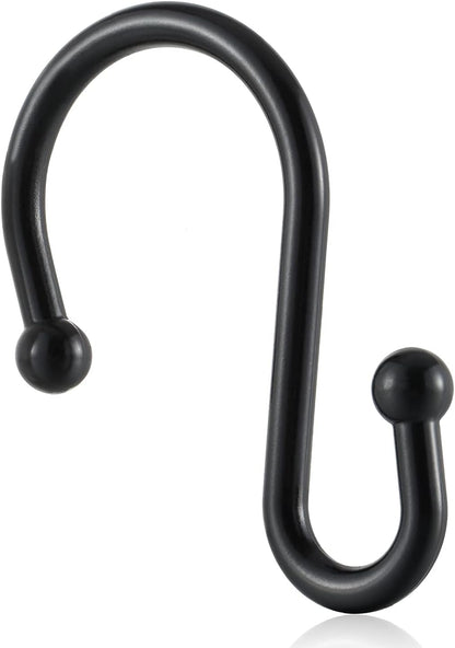 Metal Shower Curtain Hooks, Rust Proof Shower Curtain Rings, Black Shower Curtain Hooks for Bathroom, S Shaped Decorative Shower Hooks Hangers for Shower Curtain Rod,Set of 12