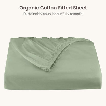 100% Organic Cotton 1 King Size Fitted Sheet Only | 300 Thread Count Sateen Weave GOTS Certified with Deep Pocket - Basil