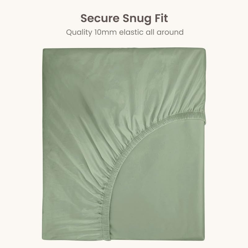 100% Organic Cotton 1 King Size Fitted Sheet Only | 300 Thread Count Sateen Weave GOTS Certified with Deep Pocket - Basil