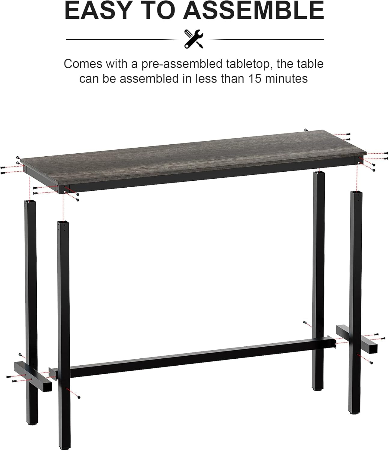 Bar Table, Bar Height Pub Table, High Top Cocktail Table for Kitchen Dining | 47.24" Rectangular Bar High Table for Kitchen Nook, Home Bar, Living Room, Bistro, Pub, Party, Sturdy Metal Frame