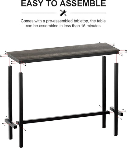Bar Table, Bar Height Pub Table, High Top Cocktail Table for Kitchen Dining | 47.24" Rectangular Bar High Table for Kitchen Nook, Home Bar, Living Room, Bistro, Pub, Party, Sturdy Metal Frame