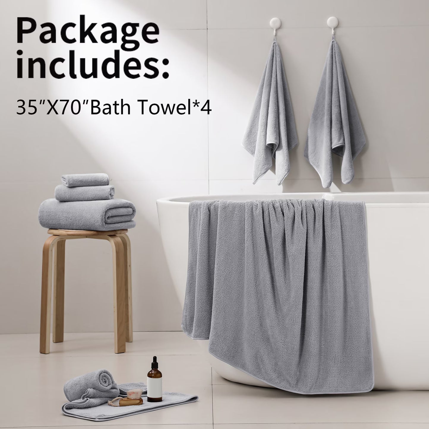 4 Pack Oversized Bath Sheet Towels 700 GSM Ultra Soft Light Gray Bath Towel Set