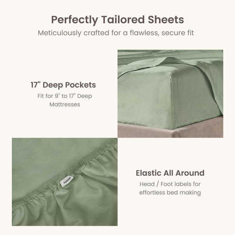 100% Organic Cotton 1 King Size Fitted Sheet Only | 300 Thread Count Sateen Weave GOTS Certified with Deep Pocket - Basil