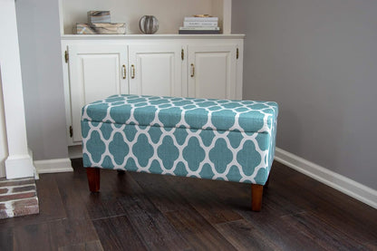 36" Storage Ottoman Bench with Hinged Lid - Teal Blue Geometric