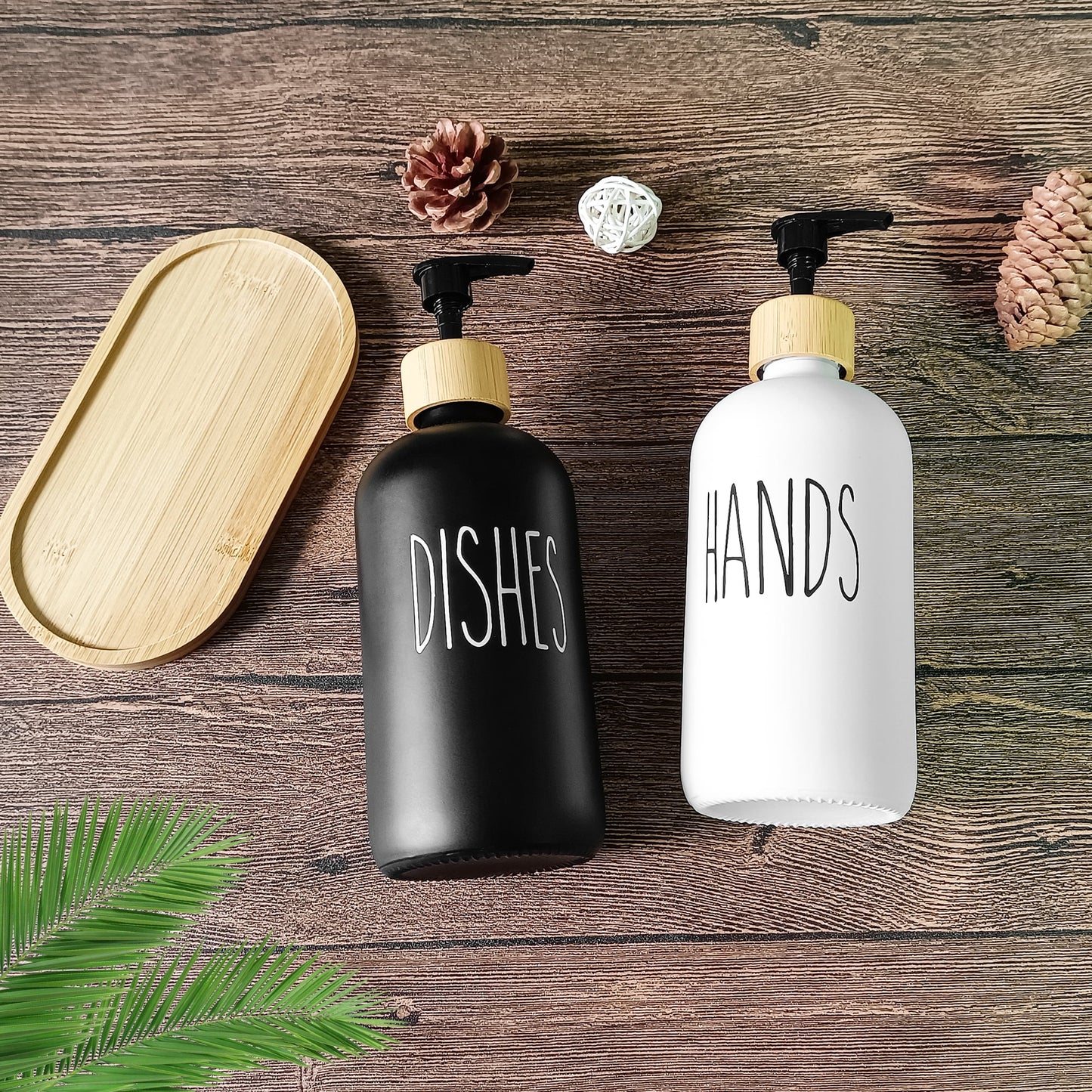 Glass Soap Dispenser Set, Contains Hand Soap and Dish Soap Dispenser(Black & White)