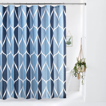 Geometric Shower Curtain with Stainless Steel Hooks - Heavy Duty Fabric Shower Curtains, Water Resistant, Machine Washable, Weighted Hem, 72 X 72 Inches (Blue)
