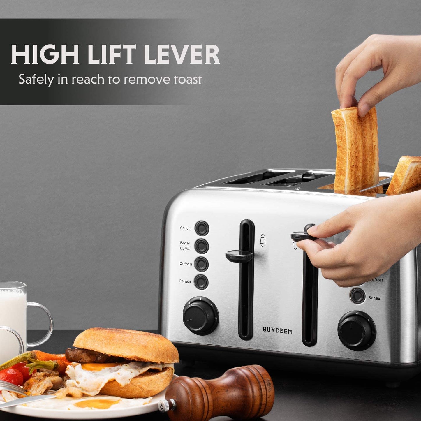 DT640 4-Slice Toaster, Extra Wide Slots, Retro Stainless Steel with High Lift Lever, Bagel and Muffin Function, Removal Crumb Tray, 7-Shade Settings, Stainless Steel