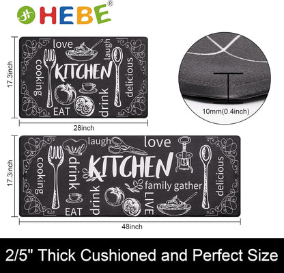 anti Fatigue Kitchen Rugs Set of 2, Cushioned Kitchen Mats for Floor | Non Slip Farmhouse Kitchen Rug and Runner Set, Waterproof Comfort Kitchen Floor Mat Carpet for Sink, Standing Desk, Laundry