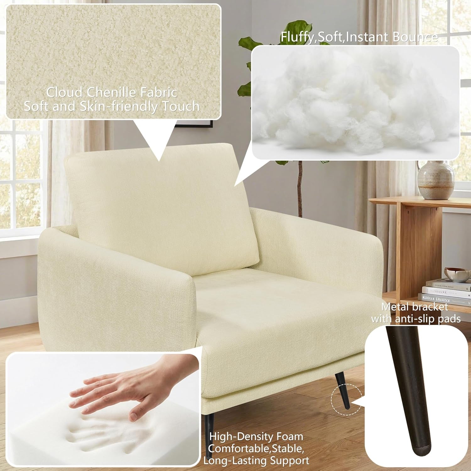 37.5” Oversized Accent Chair for Living Room, Chenille Armchair for Living Room