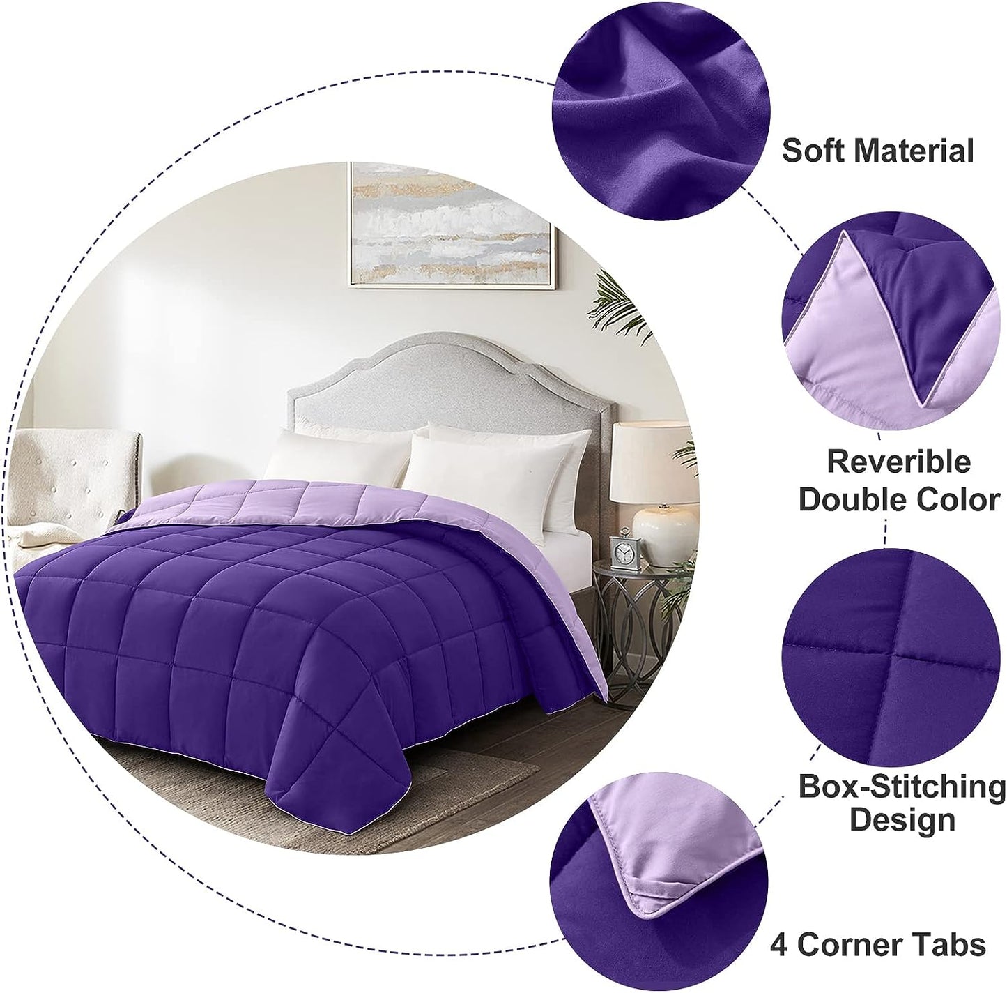 Twin/Twin XL Comforter - Bed Duvet Insert Lightweight | Clump-Free Washable, All Season Soft down Alternative Bedding Blanket Quilted, Reversible Purple/Lavender College Dorm
