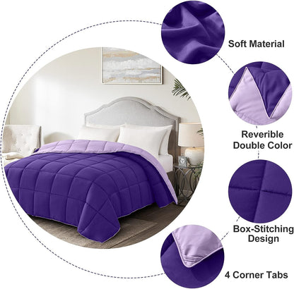 Twin/Twin XL Comforter - Bed Duvet Insert Lightweight | Clump-Free Washable, All Season Soft down Alternative Bedding Blanket Quilted, Reversible Purple/Lavender College Dorm
