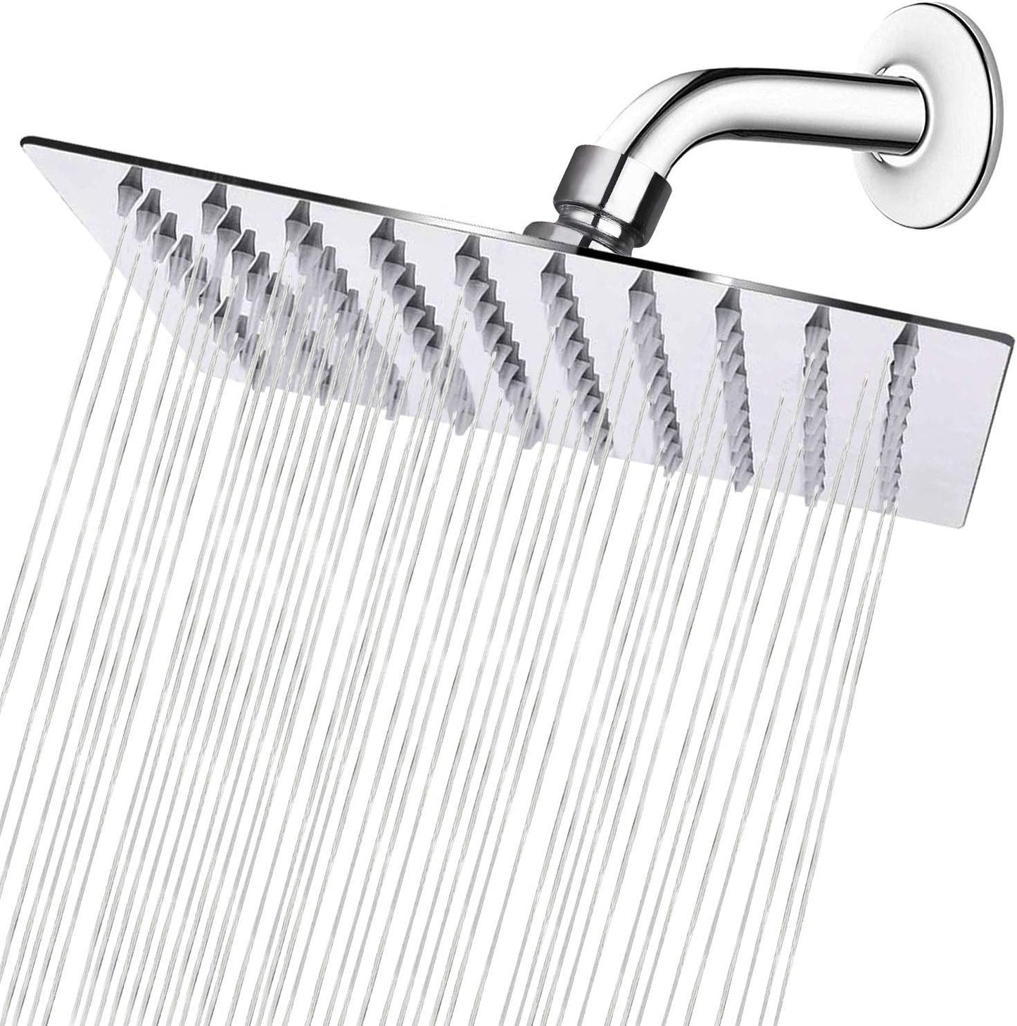 Rain Shower Head, High Flow Stainless Steel Square Rainfall Shower, High Pressure Design, Awesome Shower Experience Even at Low Water Flow (8 Inch, Chrome Finish)