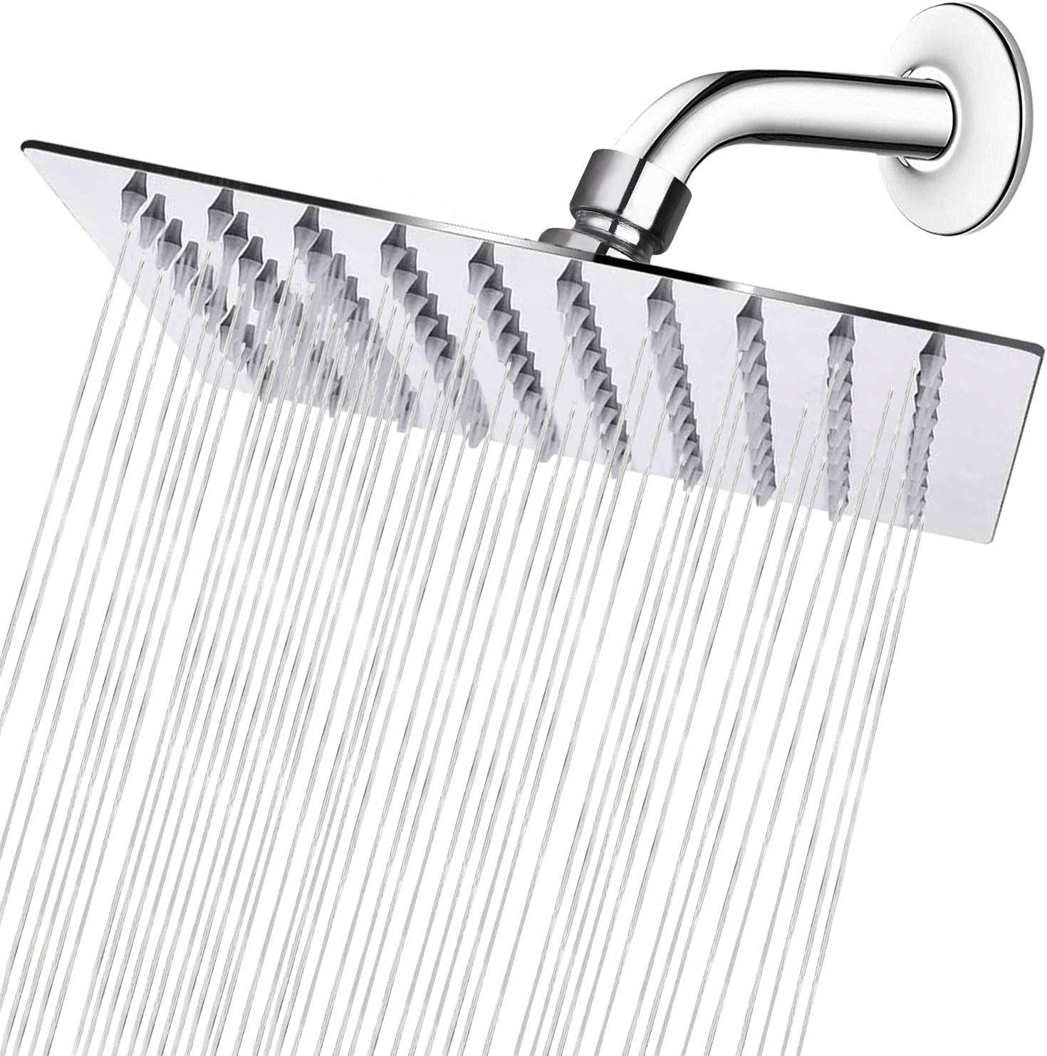 Rain Shower Head, High Flow Stainless Steel Square Rainfall Shower, High Pressure Design, Awesome Shower Experience Even at Low Water Flow (8 Inch, Chrome Finish)
