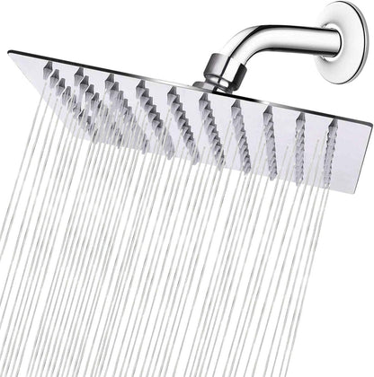 Rain Shower Head, High Flow Stainless Steel Square Rainfall Shower, High Pressure Design, Awesome Shower Experience Even at Low Water Flow (8 Inch, Chrome Finish)