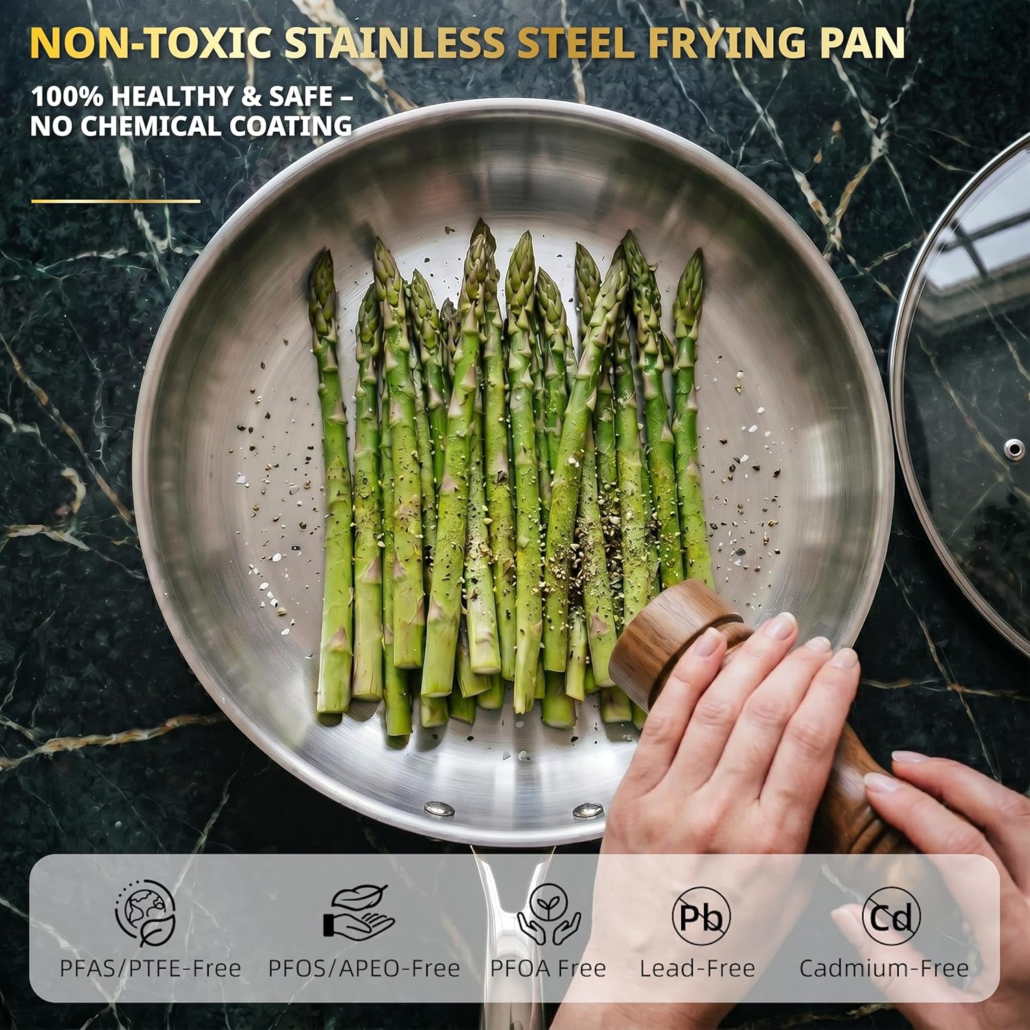 Whole Tri-Ply 18/10 Stainless Steel Cookware Set, 10 Pcs Elegant Copper Pots and Pans Set, Induction Cookware, Frying Pans, Saucepans & Stock Pot with Lid, Ideal Gift for Wedding, Housewarming