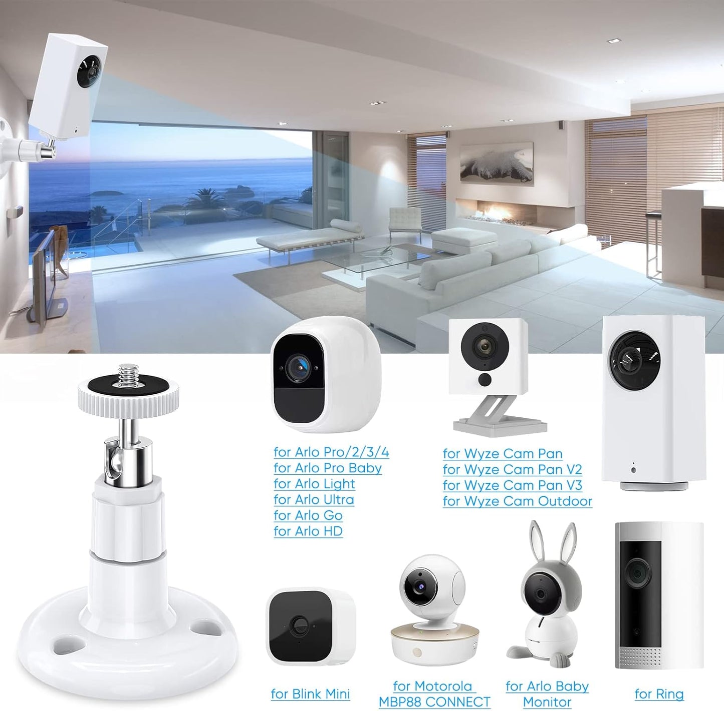Wall Mount Kit for Wyze Cam Pan V3/ Wyze Cam V4/V3 - 2 Pack White | 360 Degree Swivel Adjustable Bracket, Camera Mount for Wyze Cam Outdoor/Indoor Accessories, Others Camera with Same Interface