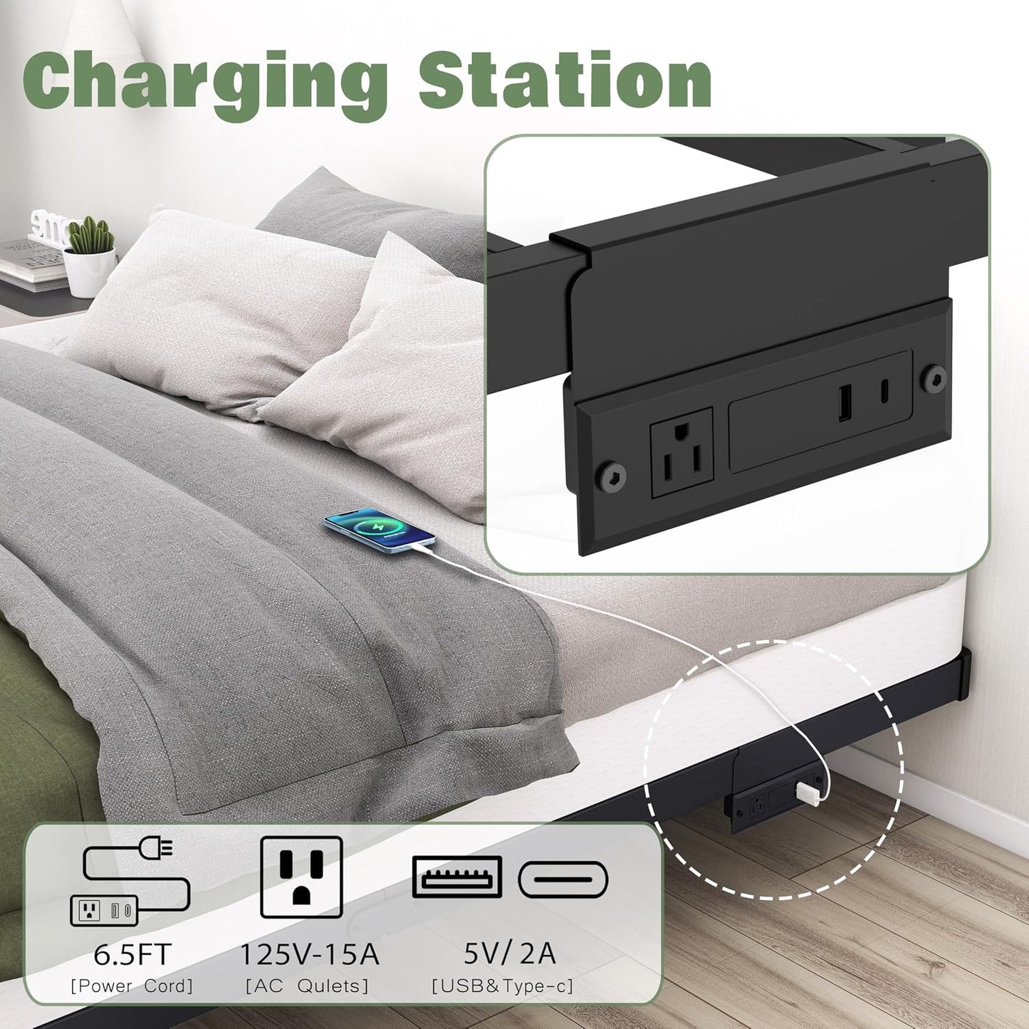 Floating Bed Frame Full LED Metal Platform Bed Frames 8 Inch Modern Bed with Charging Station,Heavy Duty Mattress Holder No Box Spring Needed,Stable & Anti-Noisy(8 Inch, Full)